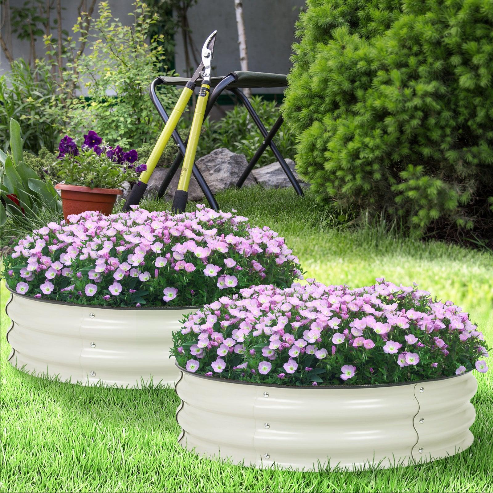 9'' Tall Raised Garden Bed 30'' Round - Outdoor Garden Planter Box Set of 2 Aoodor Beige