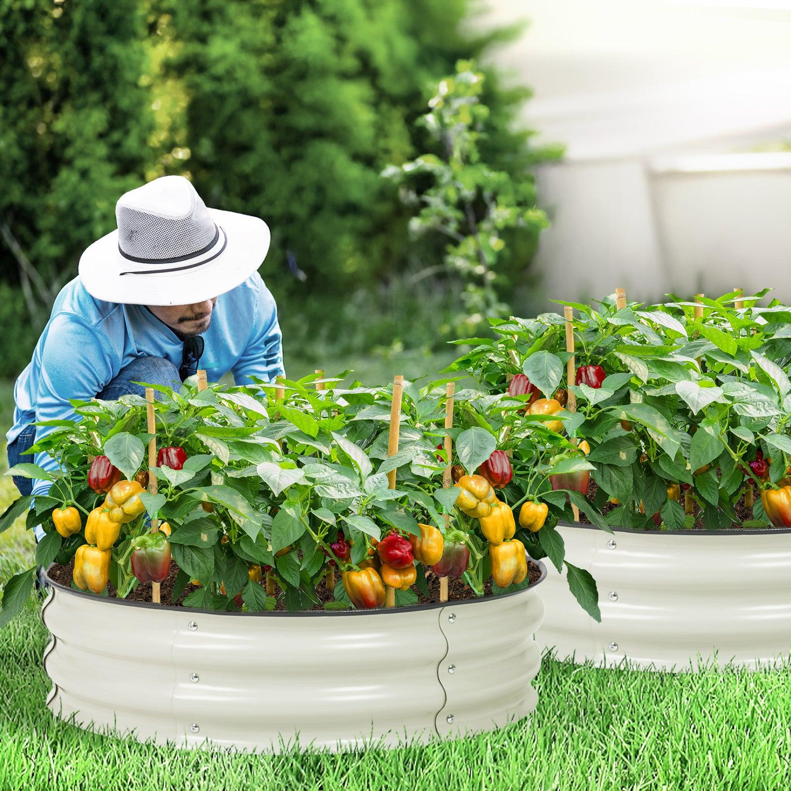 9'' Tall Raised Garden Bed 30'' Round - Outdoor Garden Planter Box Set of 2 Aoodor Beige