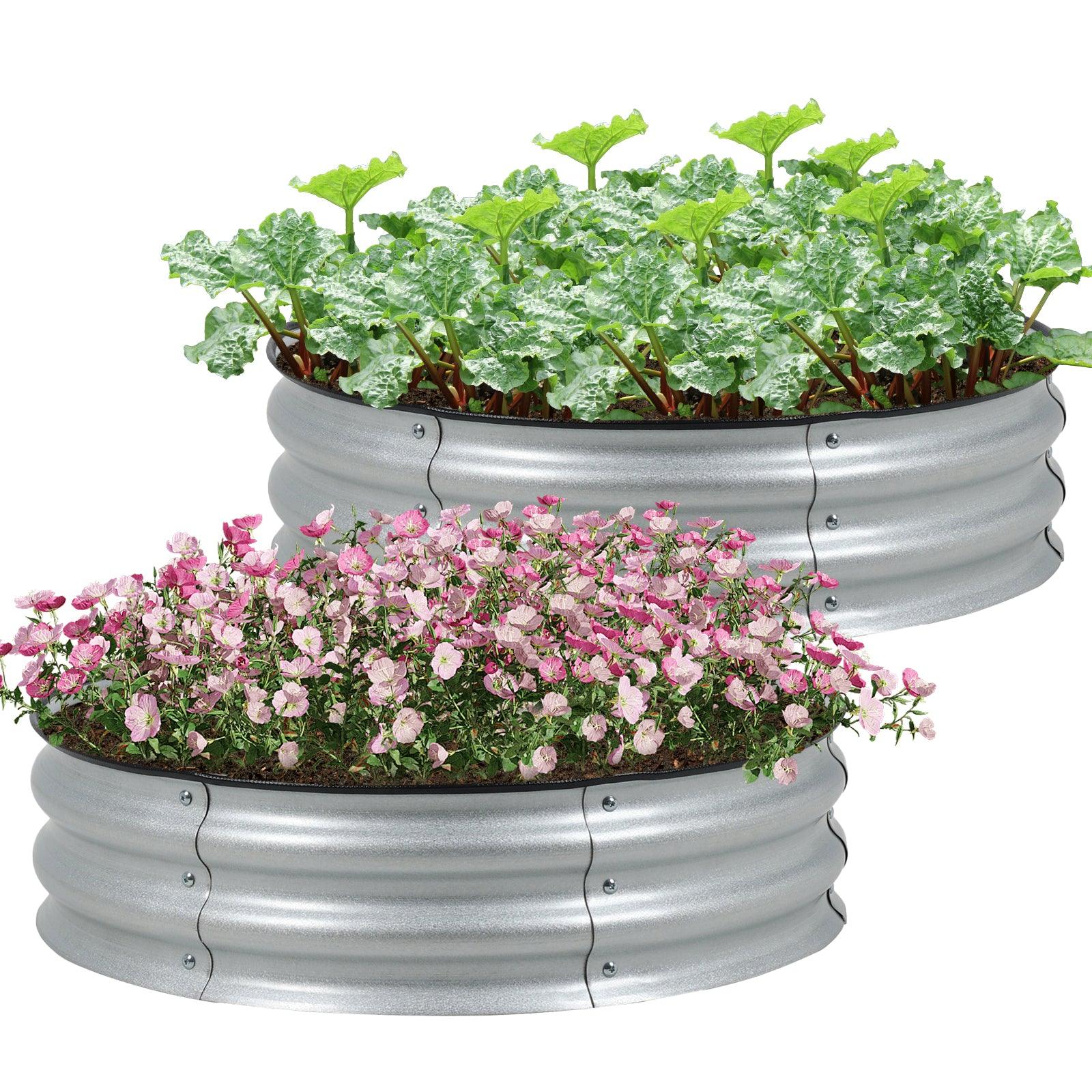 9'' Tall Raised Garden Bed 30'' Round - Outdoor Garden Planter Box Set of 2 Aoodor Sliver