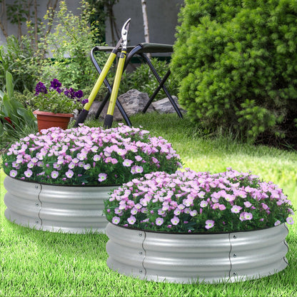 9'' Tall Raised Garden Bed 30'' Round - Outdoor Garden Planter Box Set of 2 Aoodor Beige