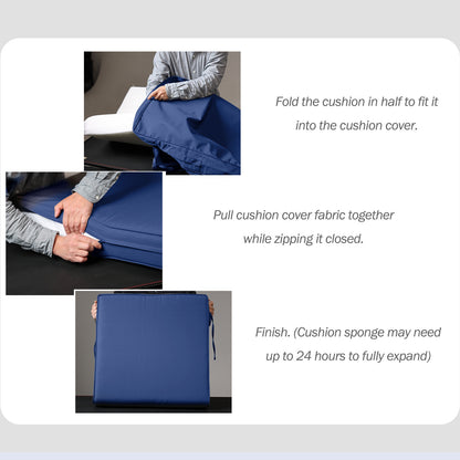 Outdoor Chair Cushion , Removable Cover with Hidden Zipper, Adaptable Secure Ties - Navy Blue