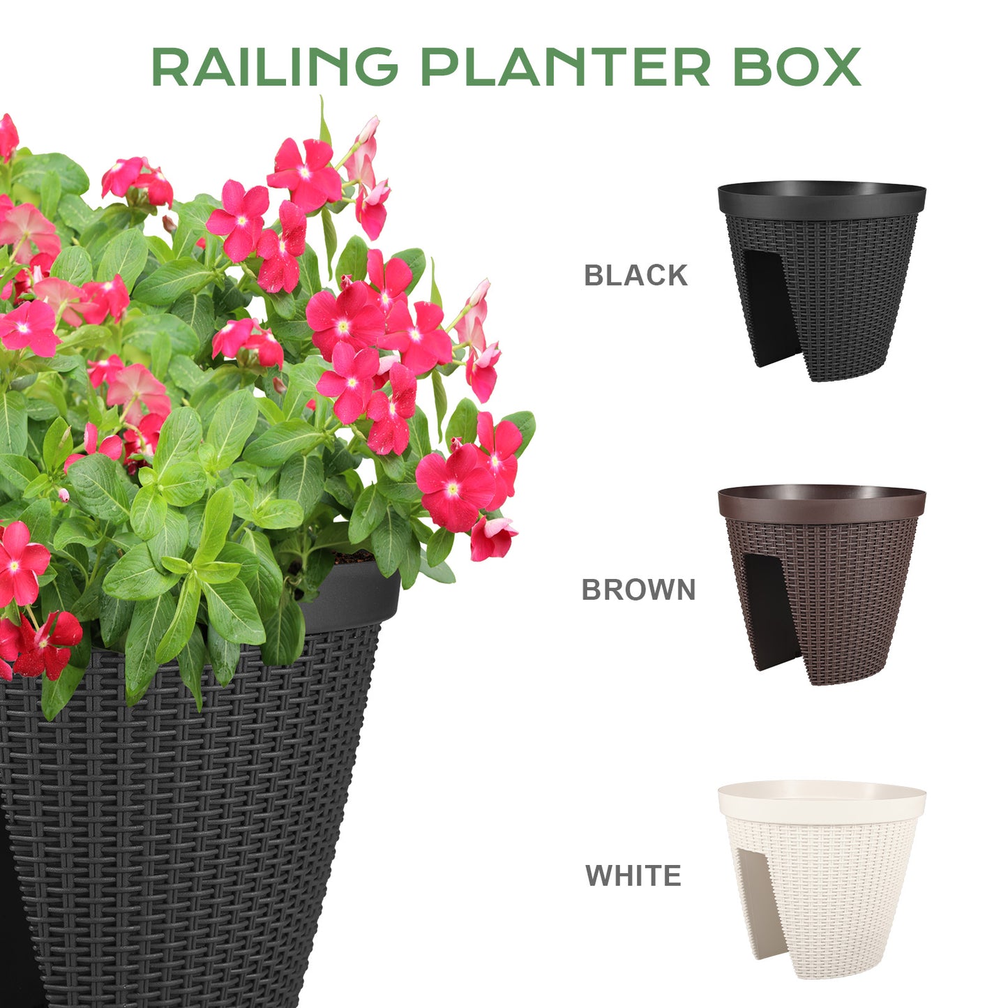 12 inch Outdoor Balcony Rattan Railing Planter Box, Set of 4