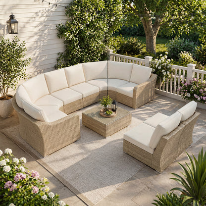 10 Piece Half Moon Wicker Outdoor Sectional Set: Weather-Resistant Luxury