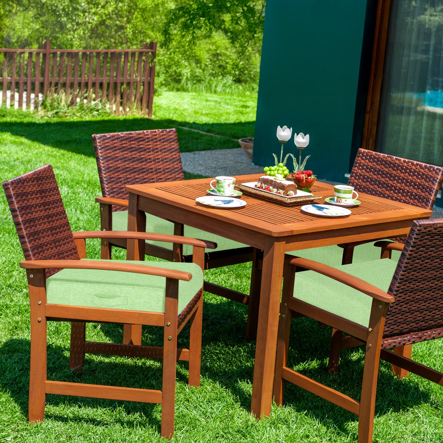 Outdoor Chair Cushions Set of 2 with Handle and Ties, Water Resistant Patio Seat Pads, Green Aoodor 