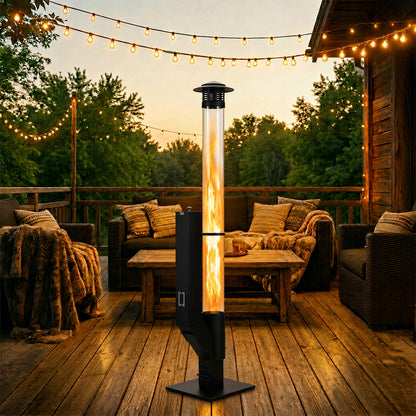 56 Inch Patio Pellet Heater Outdoor Smokeless Wood Pellet Burning Flame with Rain Cap and Viewing Window