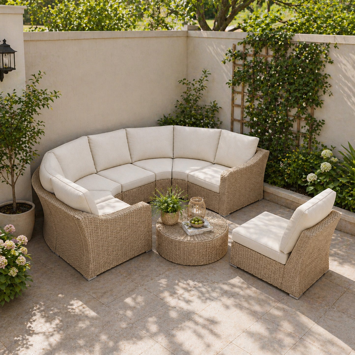 Premium Turquoise 8-Piece Half-Moon Wicker Outdoor Sofa Set - Durable Outdoor Seating