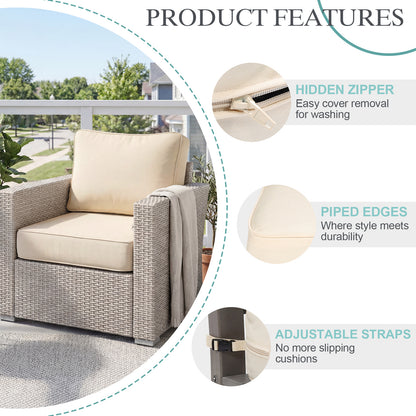 Premium Sunbrella Fabric Outdoor Patio Chair Cushions Set, Canvas Vellum