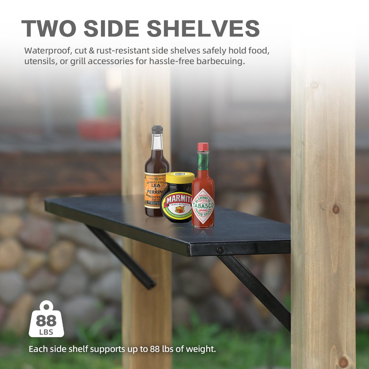 8'x5' Wooden Grill Gazebo, Outdoor Hardtop Gazebo with Sloping Metal Roof and 2 Side Shelves, Fits Most Grills, BBQ Canopy Aoodor 