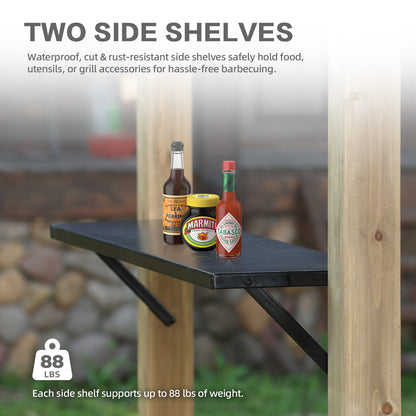 8'x5' Wooden Grill Gazebo, Outdoor Hardtop Gazebo with Sloping Metal Roof and 2 Side Shelves, Fits Most Grills, BBQ Canopy