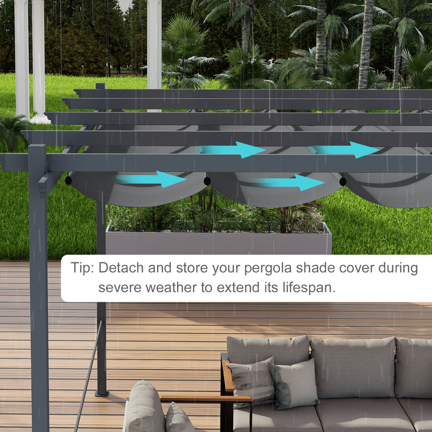 Pergola Replacement Canopy - Retractable Sun Shade Cover with Water-Resistant & UPF 50+ UV Blocking for Outdoor Patio Aoodor 