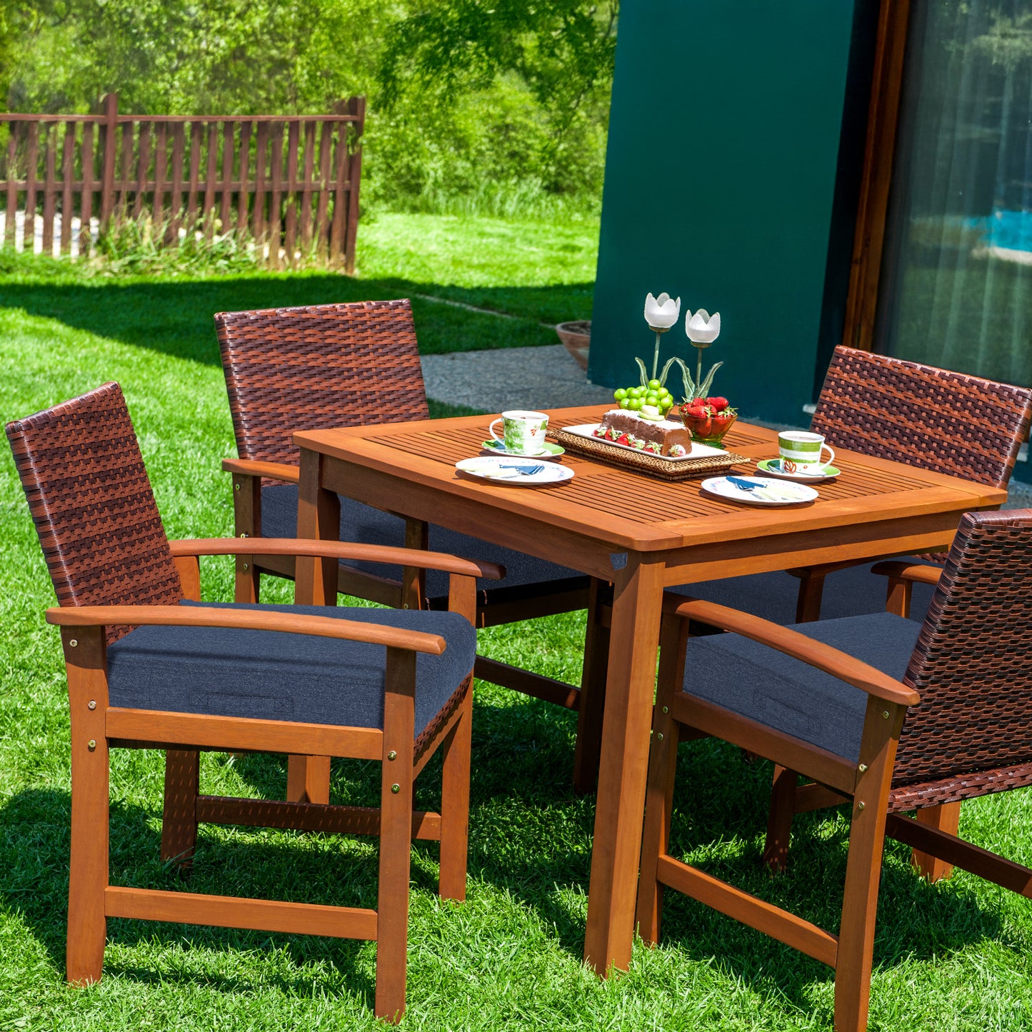 Outdoor Chair Cushions Set of 2 with Handle and Ties, Water Resistant Patio Seat Pads, Navy Blue Aoodor 