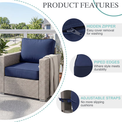 Premium Sunbrella Fabric Outdoor Patio Chair Cushions Set, Canvas Navy