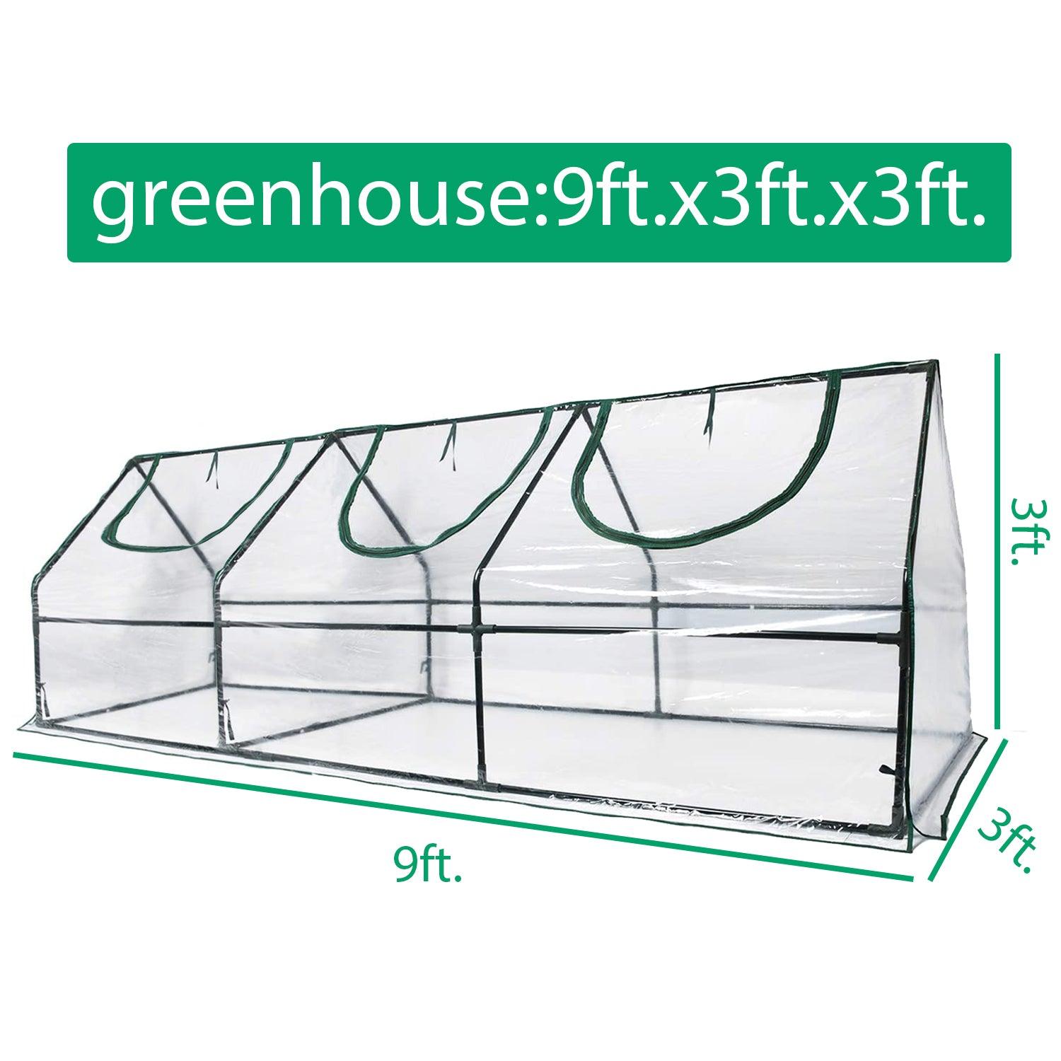 9 ft. x 3 ft. x 3 ft. Mini Greenhouse with 3 Zipper Doors, Water Resistant UV Protected Aoodor