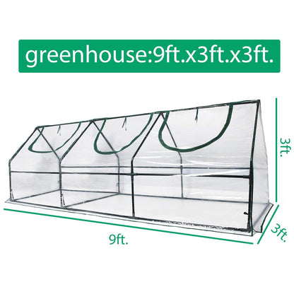 9 ft. x 3 ft. x 3 ft. Mini Greenhouse with 3 Zipper Doors, Water Resistant UV Protected Aoodor