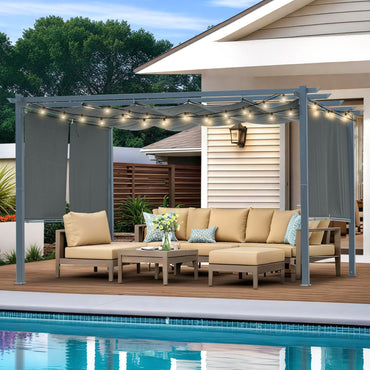 13x10 ft. Outdoor Pergola with Retractable Shade Canopy, Aluminum Frame, Roller Shade Curtain Aoodor 