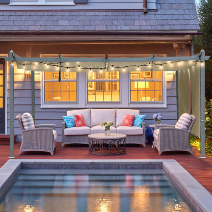 16x12/14x12 ft. Outdoor Pergola with Retractable Shade Canopy, Aluminum Frame, Roller Shade Curtain