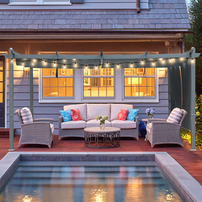 16x12/14x12 ft. Outdoor Pergola with Retractable Shade Canopy, Aluminum Frame, Roller Shade Curtain
