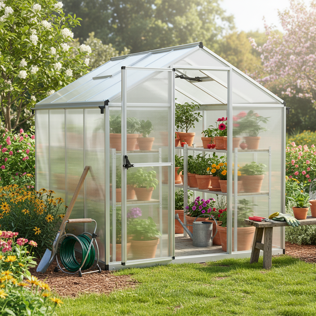 Heavy Duty Walk-in Polycarbonate Greenhouse with Vent & Door Lock