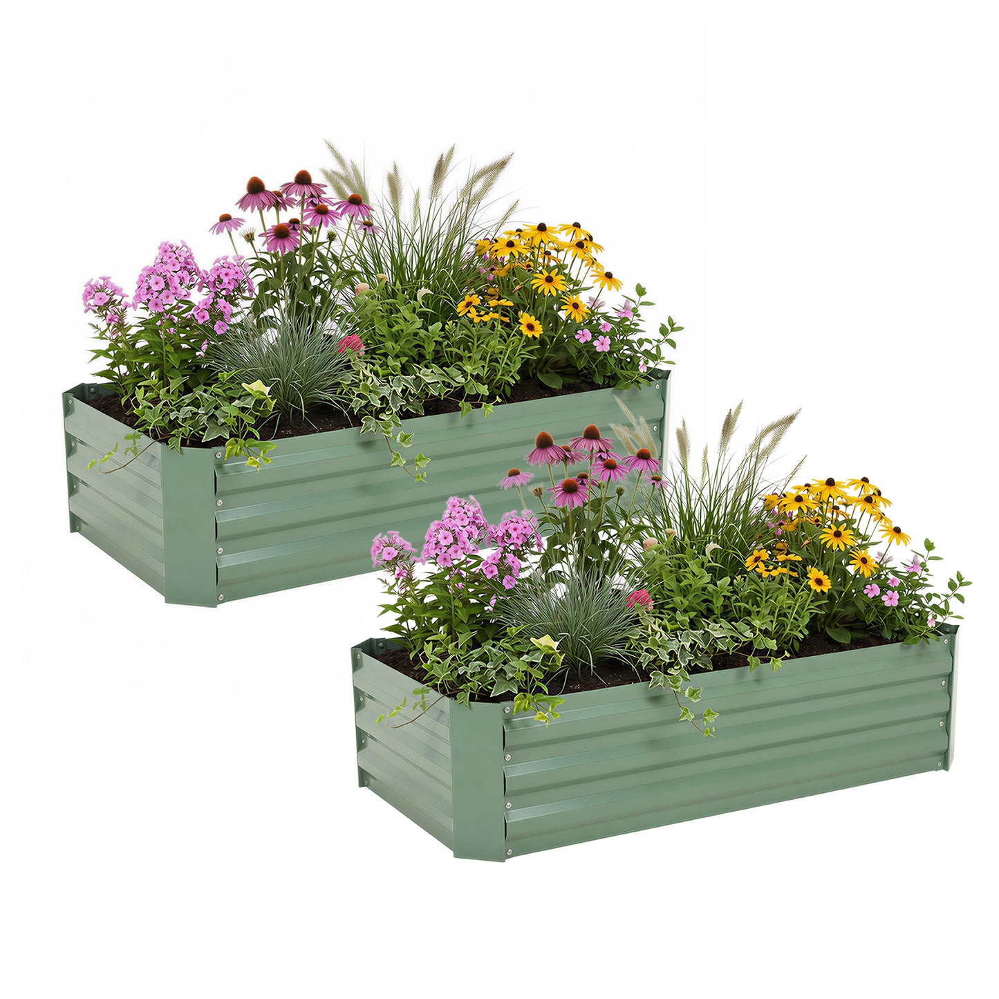 11" Tall Metal Raised Garden Bed, Galvanized Steel Planter Box - 4'x2'