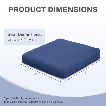 Outdoor Chair Cushion , Removable Cover with Hidden Zipper, Adaptable Secure Ties - Navy Blue
