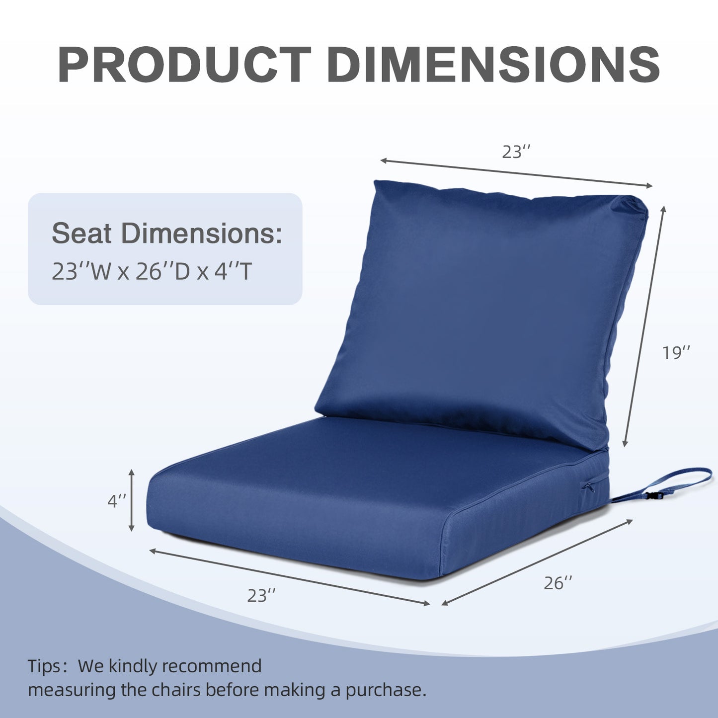Outdoor Chair Cushions, Patio Deep Seat Cushions with Handle & Adjustable Straps - Navy Blue Aoodor 