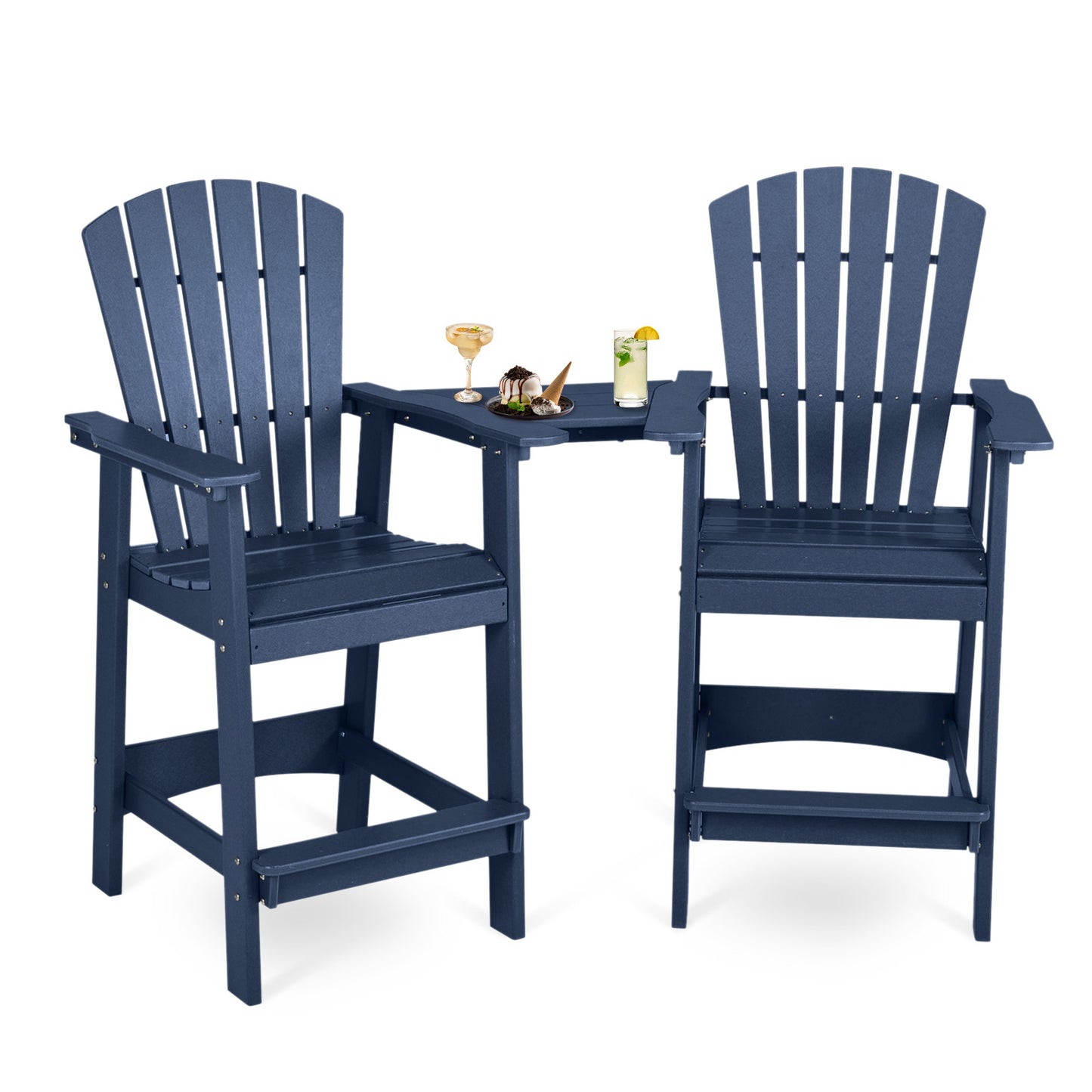 Tall Adirondack Chairs Set of 2,HDPE Patio Bar Stool with Connecting Tray