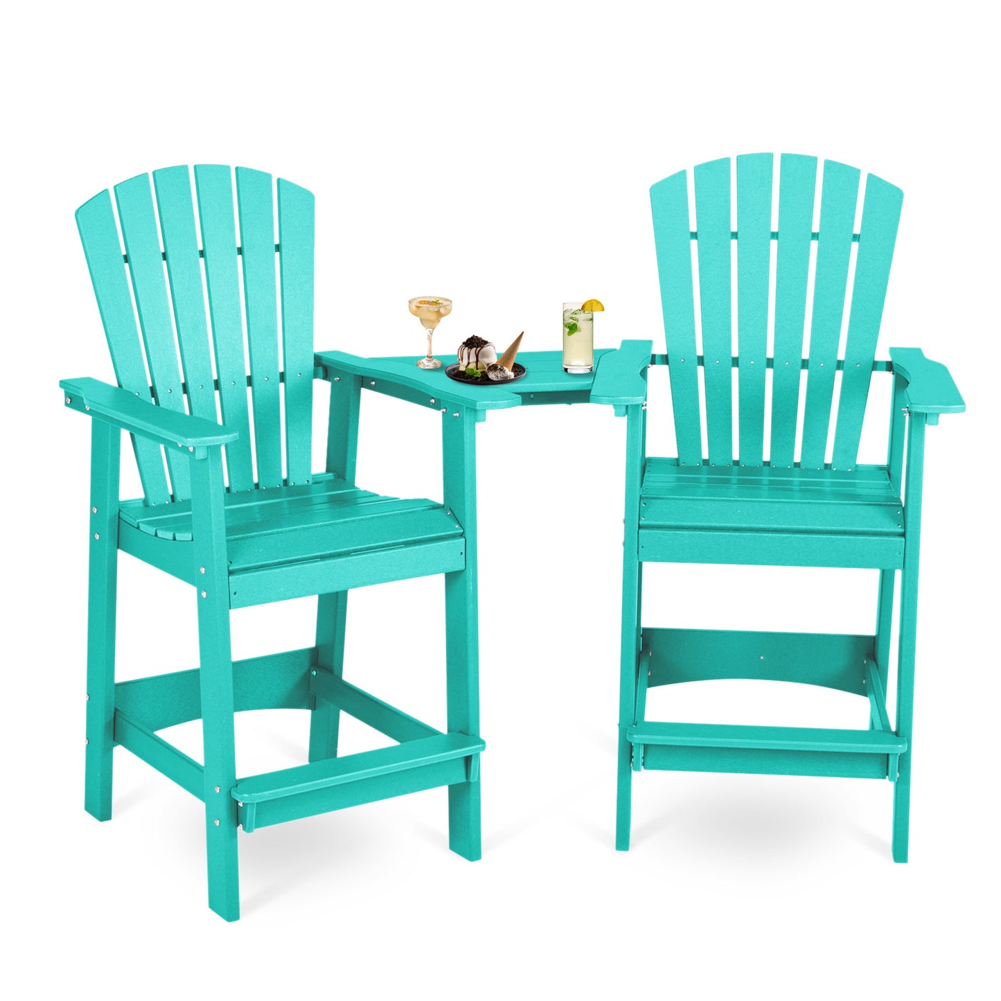 Tall Adirondack Chairs Set of 2,HDPE Patio Bar Stool with Connecting Tray