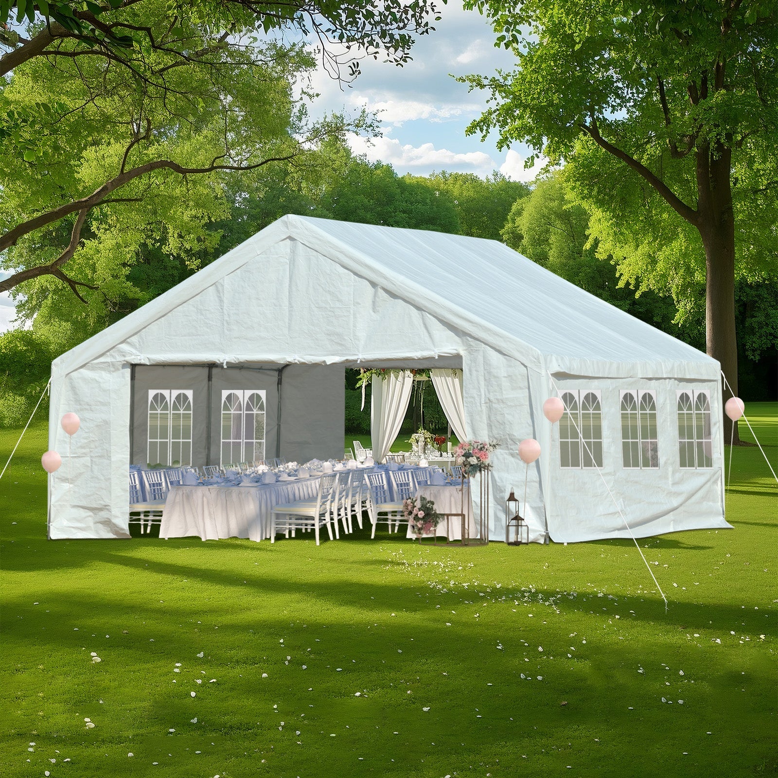 Aoodor 20x20 ft. Marquee Party Tent with Church Window Sidewalls - White Aoodor 