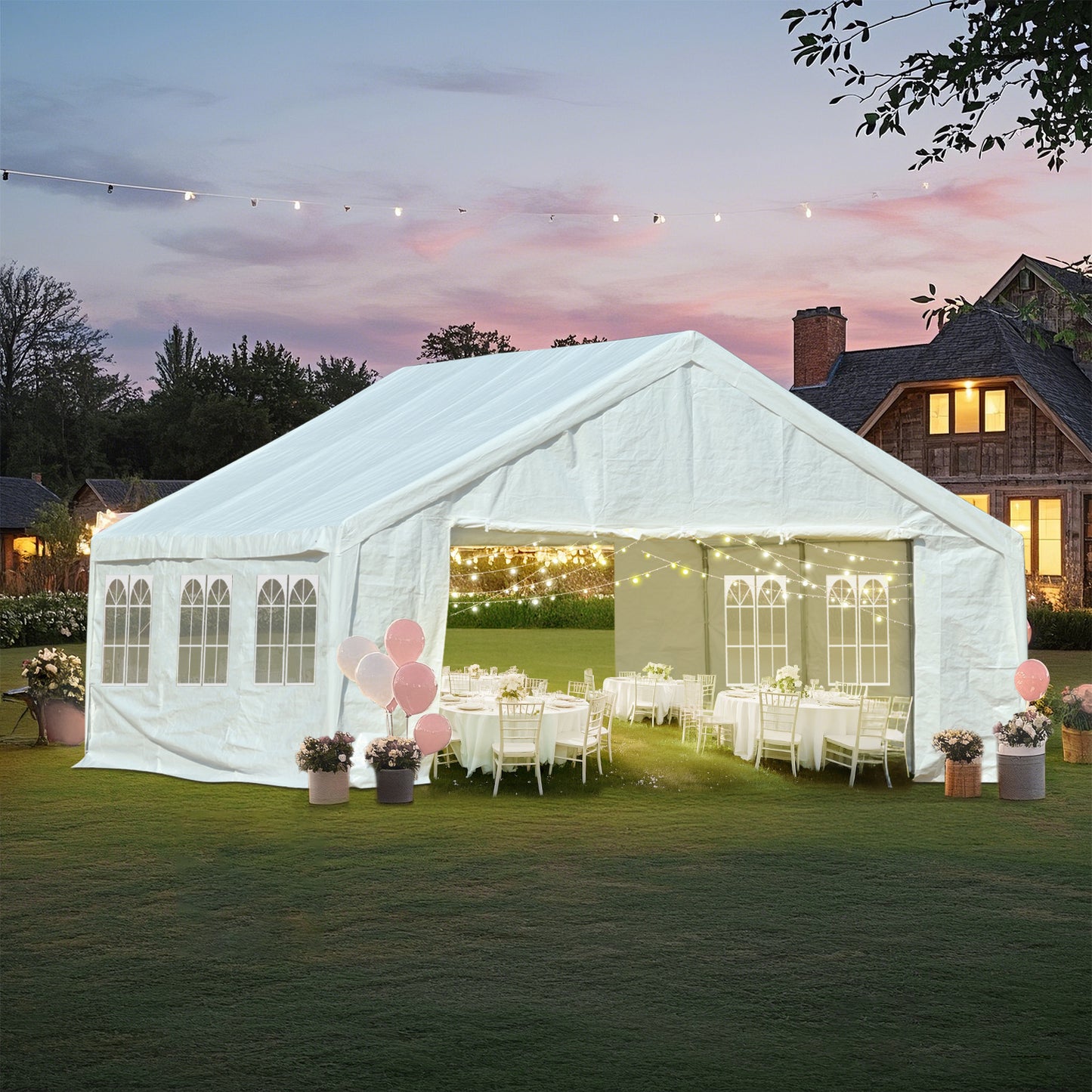 Aoodor 20x20 ft. Marquee Party Tent with Church Window Sidewalls - White