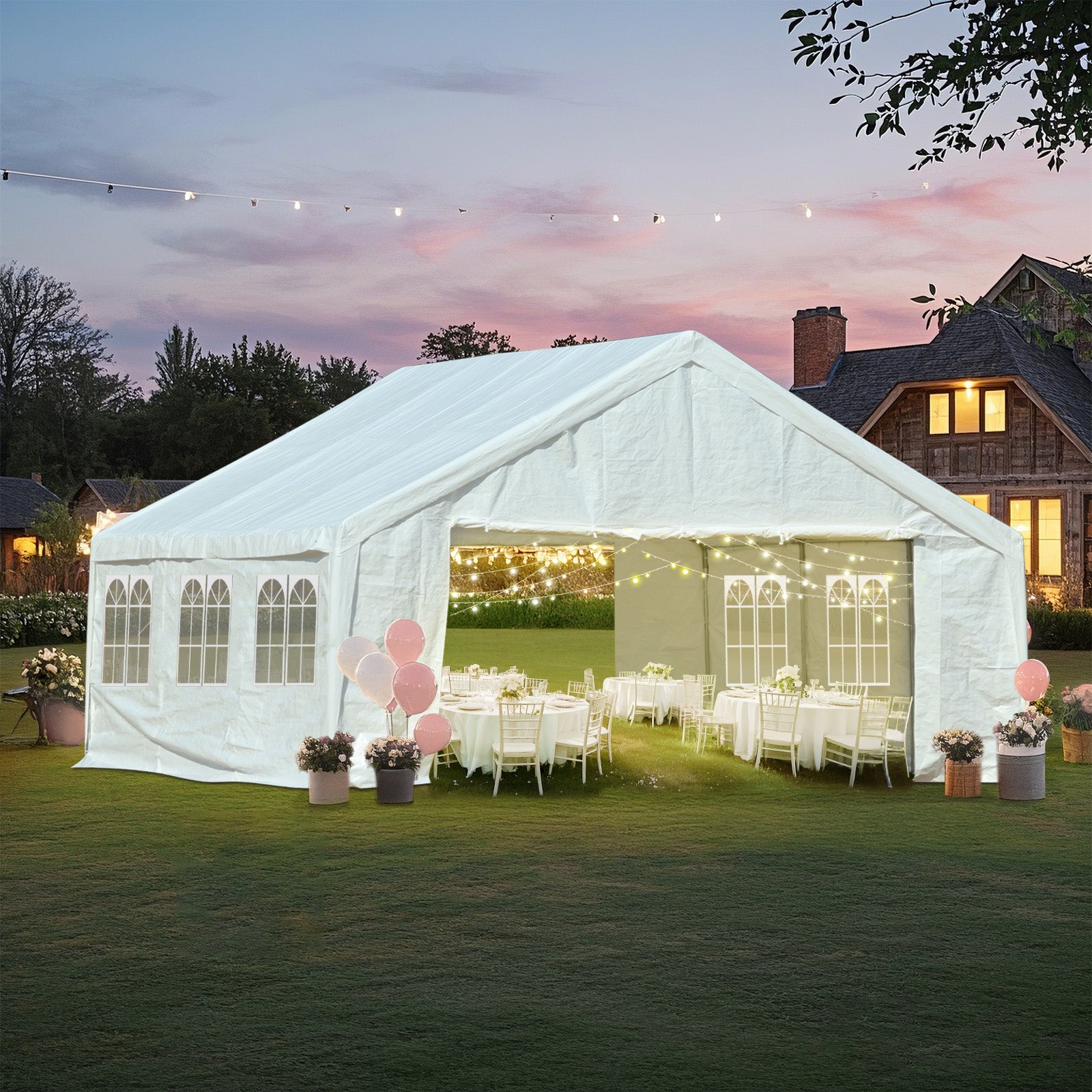Aoodor 20x20 ft. Marquee Party Tent with Church Window Sidewalls - White