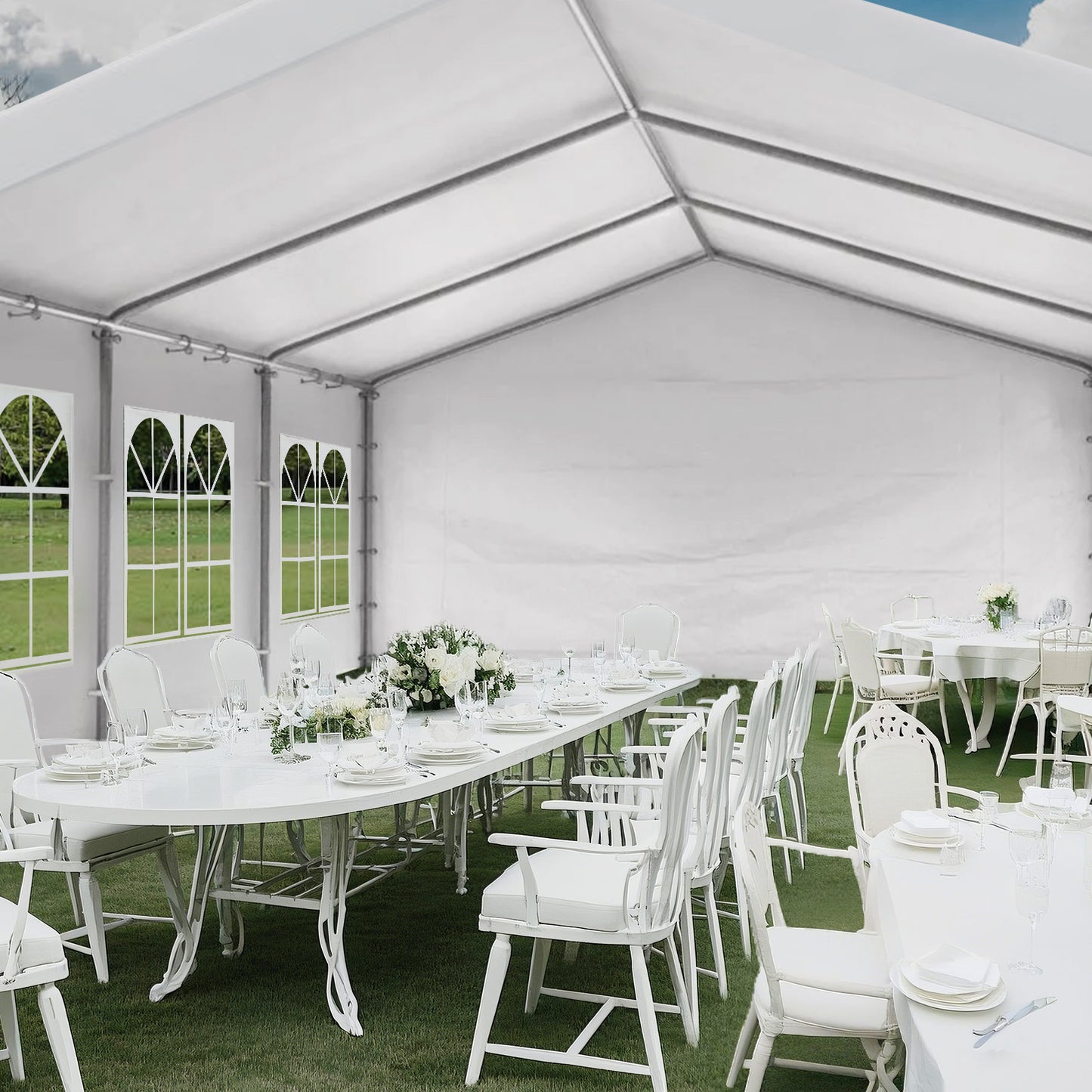 Aoodor 20x20 ft. Marquee Party Tent with Church Window Sidewalls - White