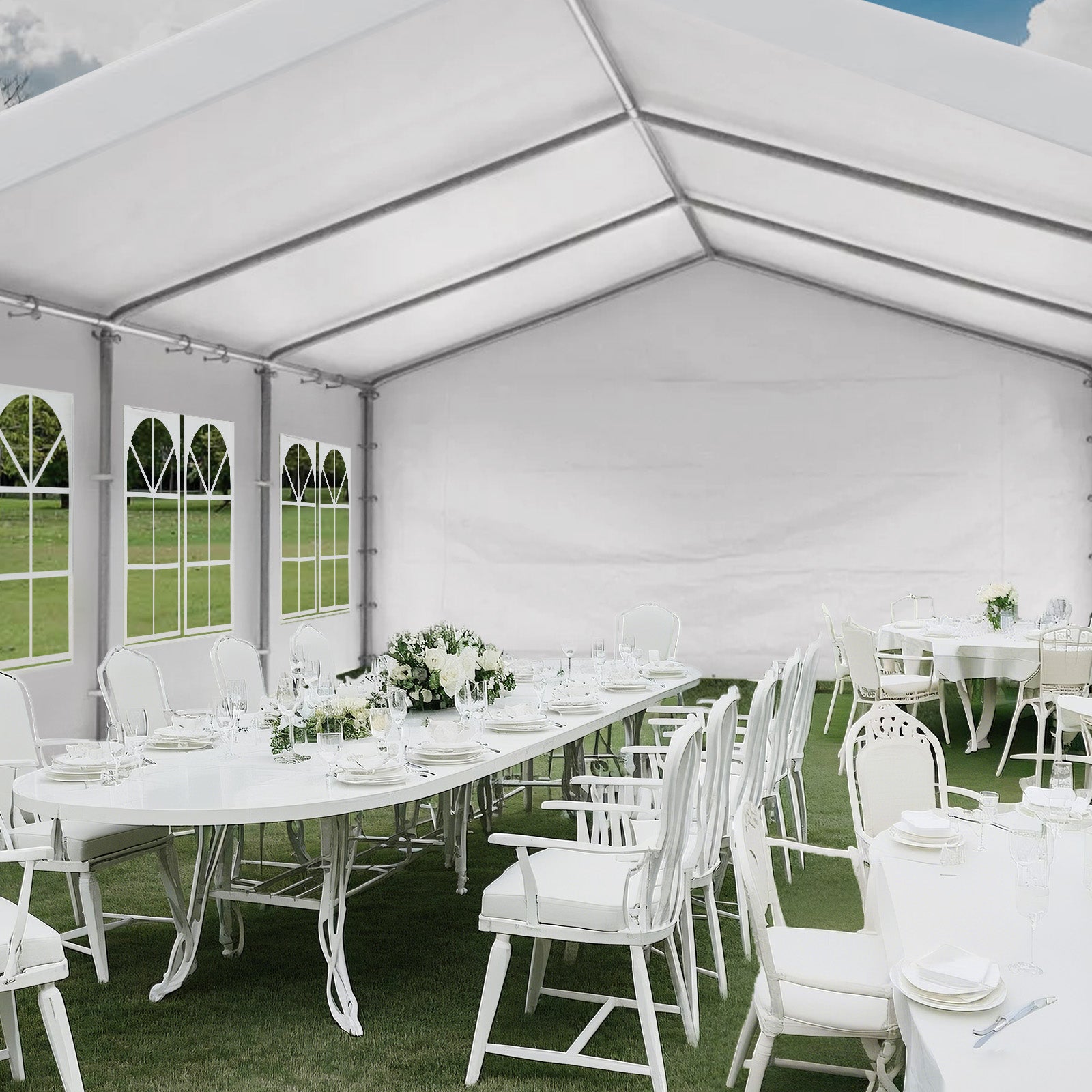 Aoodor 20x20 ft. Marquee Party Tent with Church Window Sidewalls - White