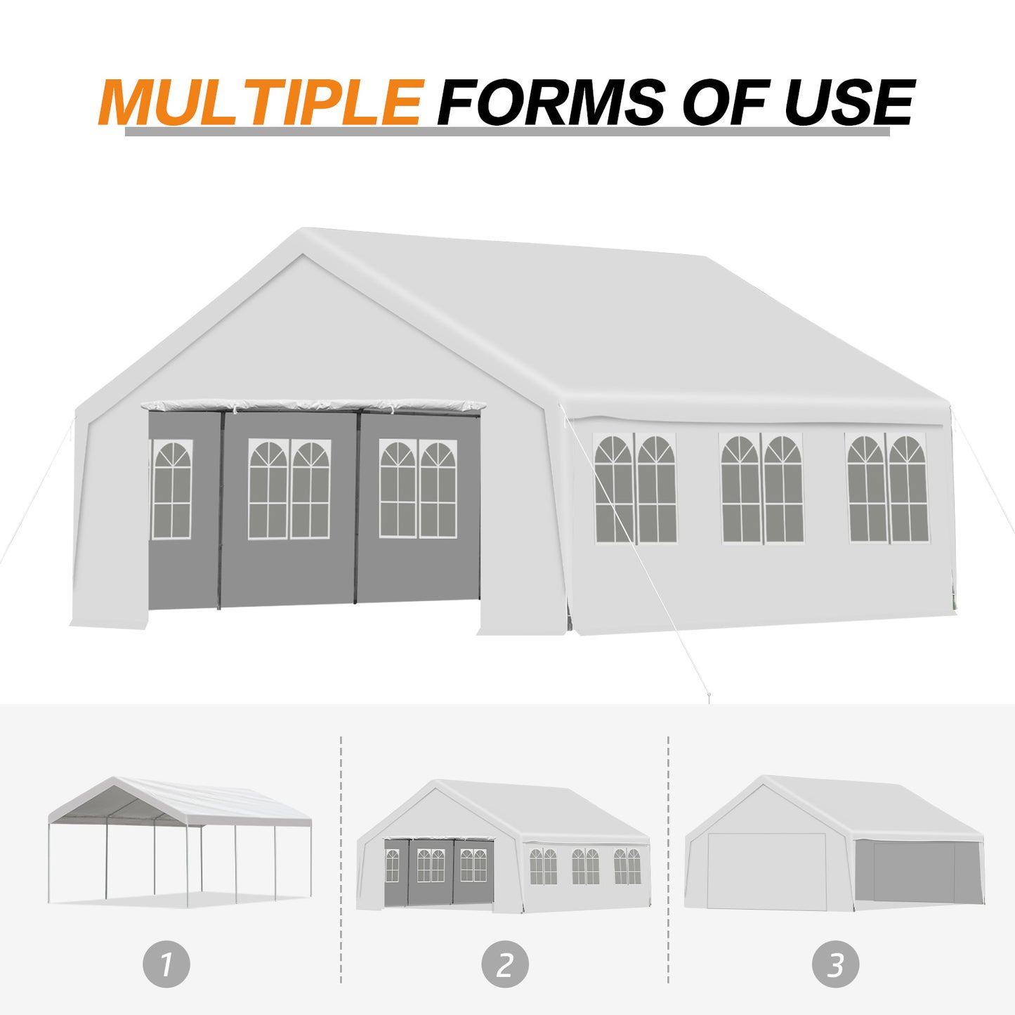 Aoodor 20x20 ft. Marquee Party Tent with Church Window Sidewalls - White