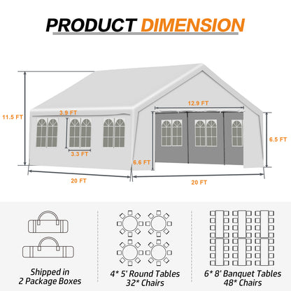 Aoodor 20x20 ft. Marquee Party Tent with Church Window Sidewalls - White