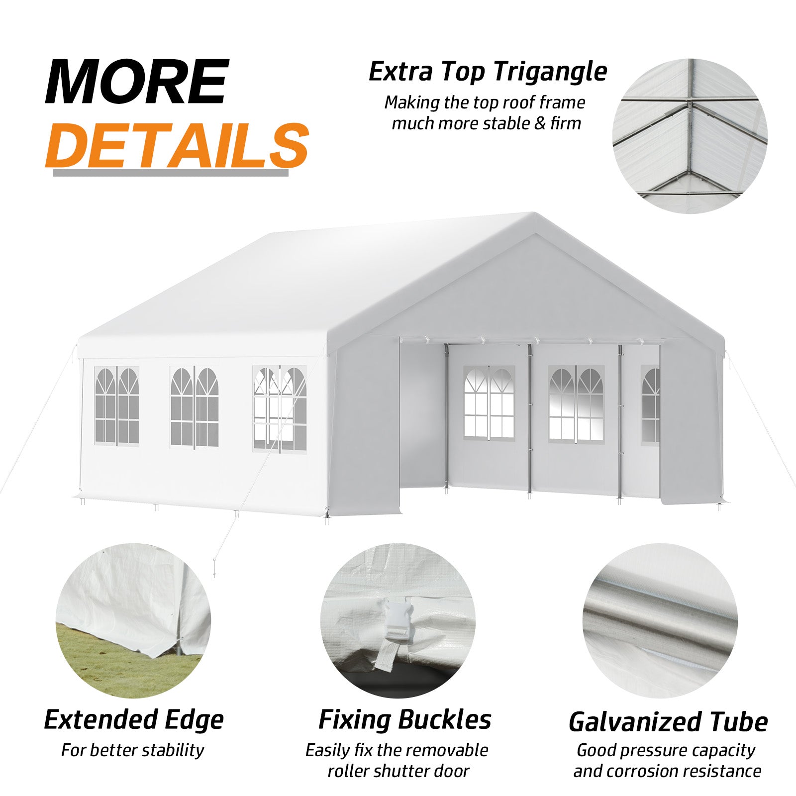Aoodor 20x20 ft. Marquee Party Tent with Church Window Sidewalls - White
