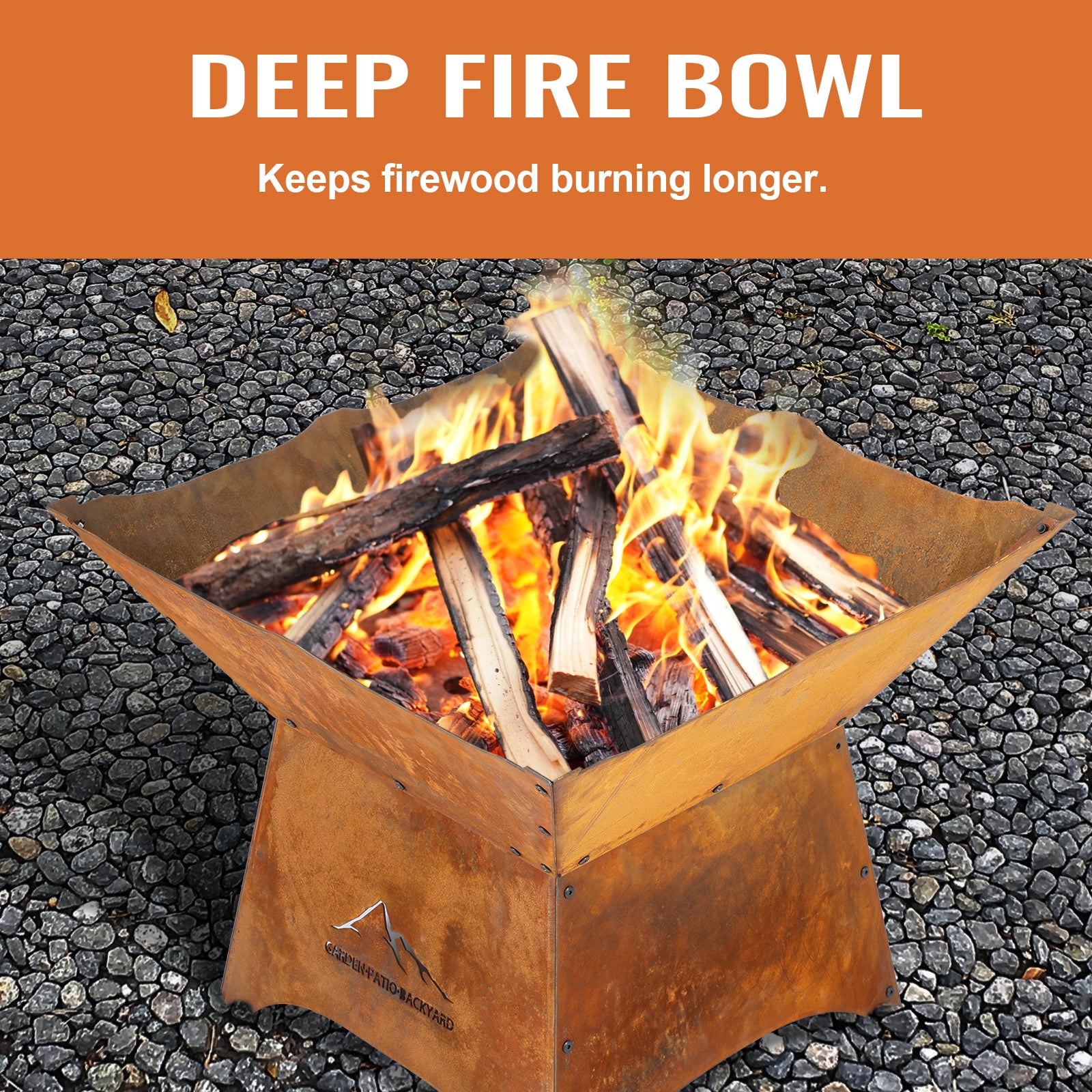 Aoodor 24" Rustic Corten Steel Fire Pit with 12" Stand, Rust Patina Finish, Detachable Wood-Burning Fire Bowl for Outdoors Deep Fire Bowl