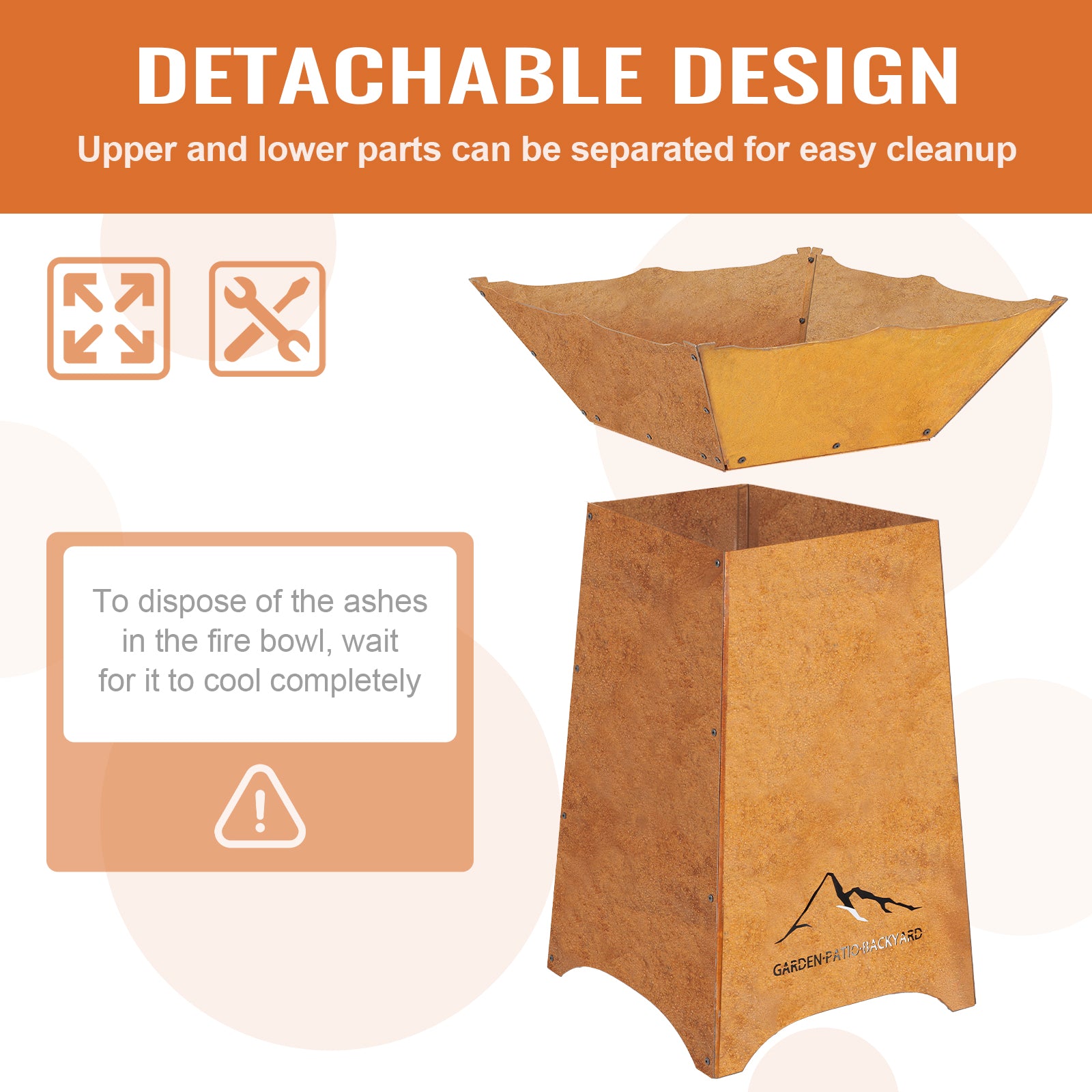 Aoodor 24" Rustic Corten Steel Fire Pit with 27" Stand, Rust Patina Finish, Detachable Wood-Burning Fire Bowl for Outdoor, Patio Decor Detachable Design