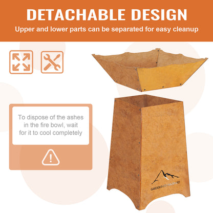 Aoodor 24" Rustic Corten Steel Fire Pit with 27" Stand, Rust Patina Finish, Detachable Wood-Burning Fire Bowl for Outdoor, Patio Decor Detachable Design