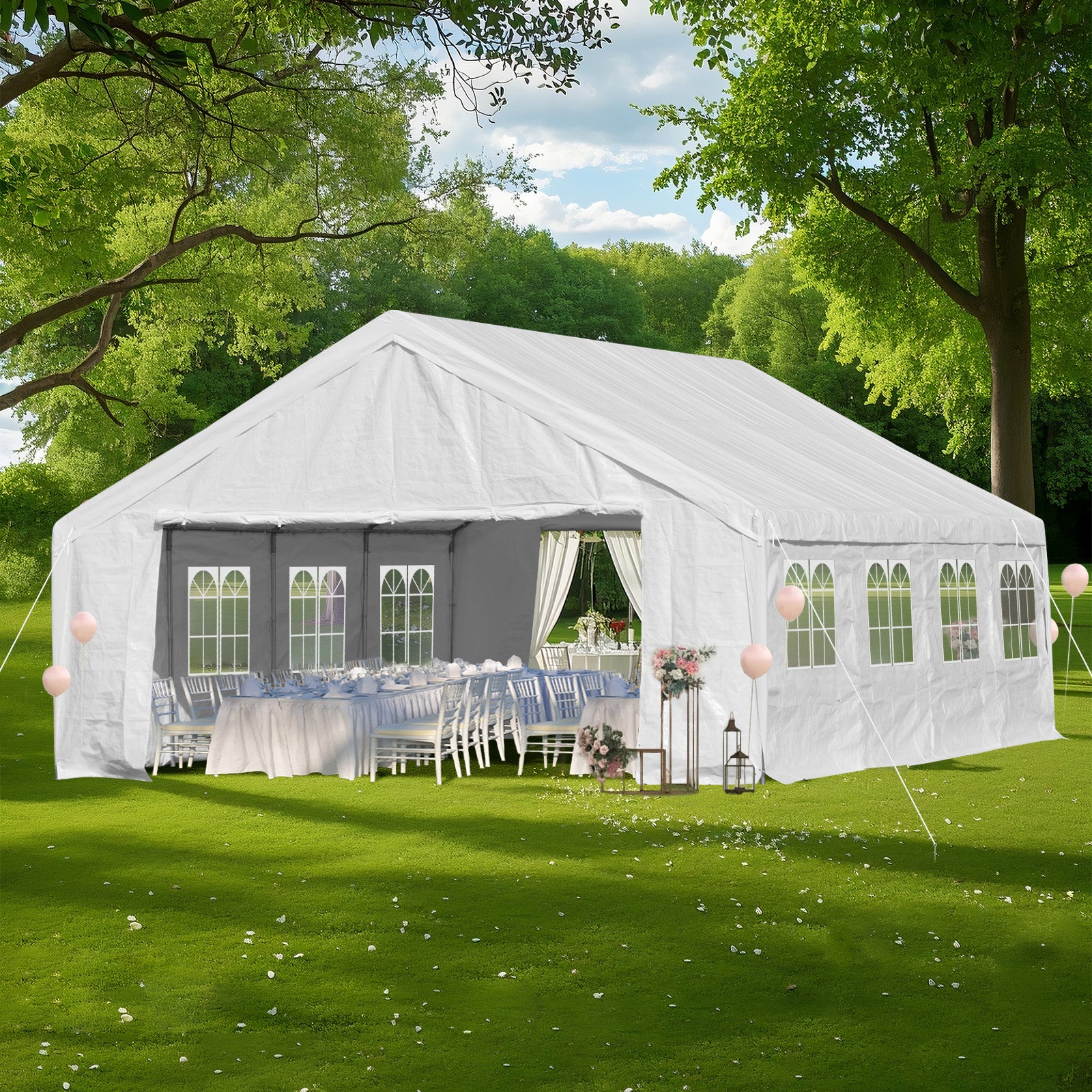 Aoodor 26x20 ft. Marquee Party Tent with Church Window Sidewalls - White
