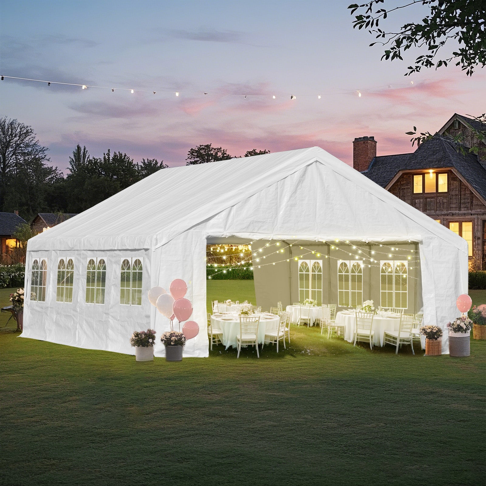 Aoodor 26x20 ft. Marquee Party Tent with Church Window Sidewalls - White