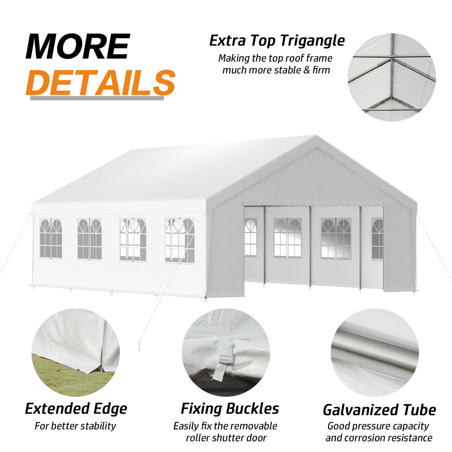Aoodor 26x20 ft. Marquee Party Tent with Church Window Sidewalls - White