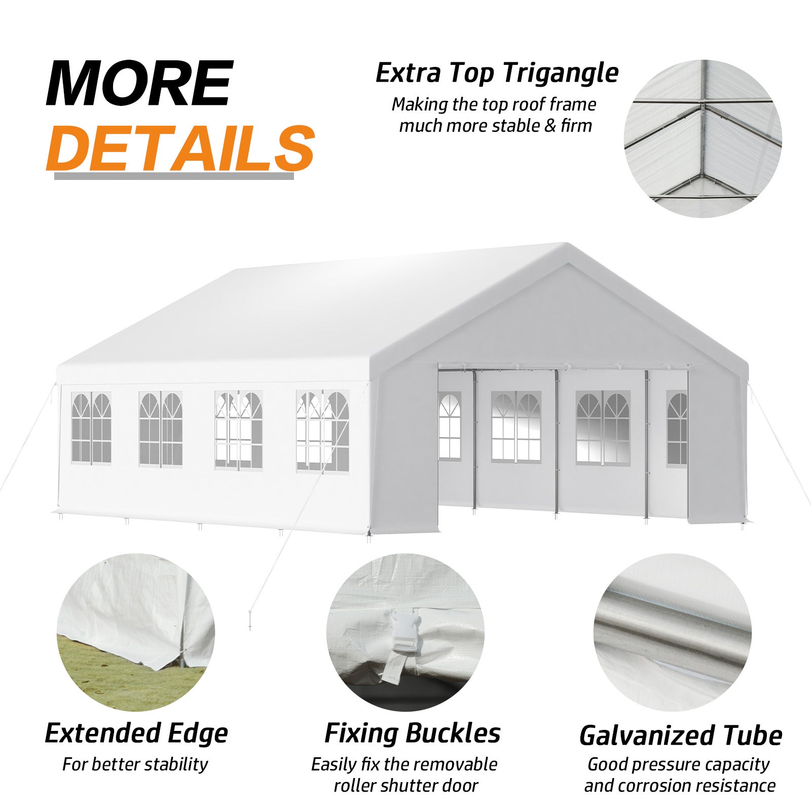 Aoodor 26x20 ft. Marquee Party Tent with Church Window Sidewalls - White