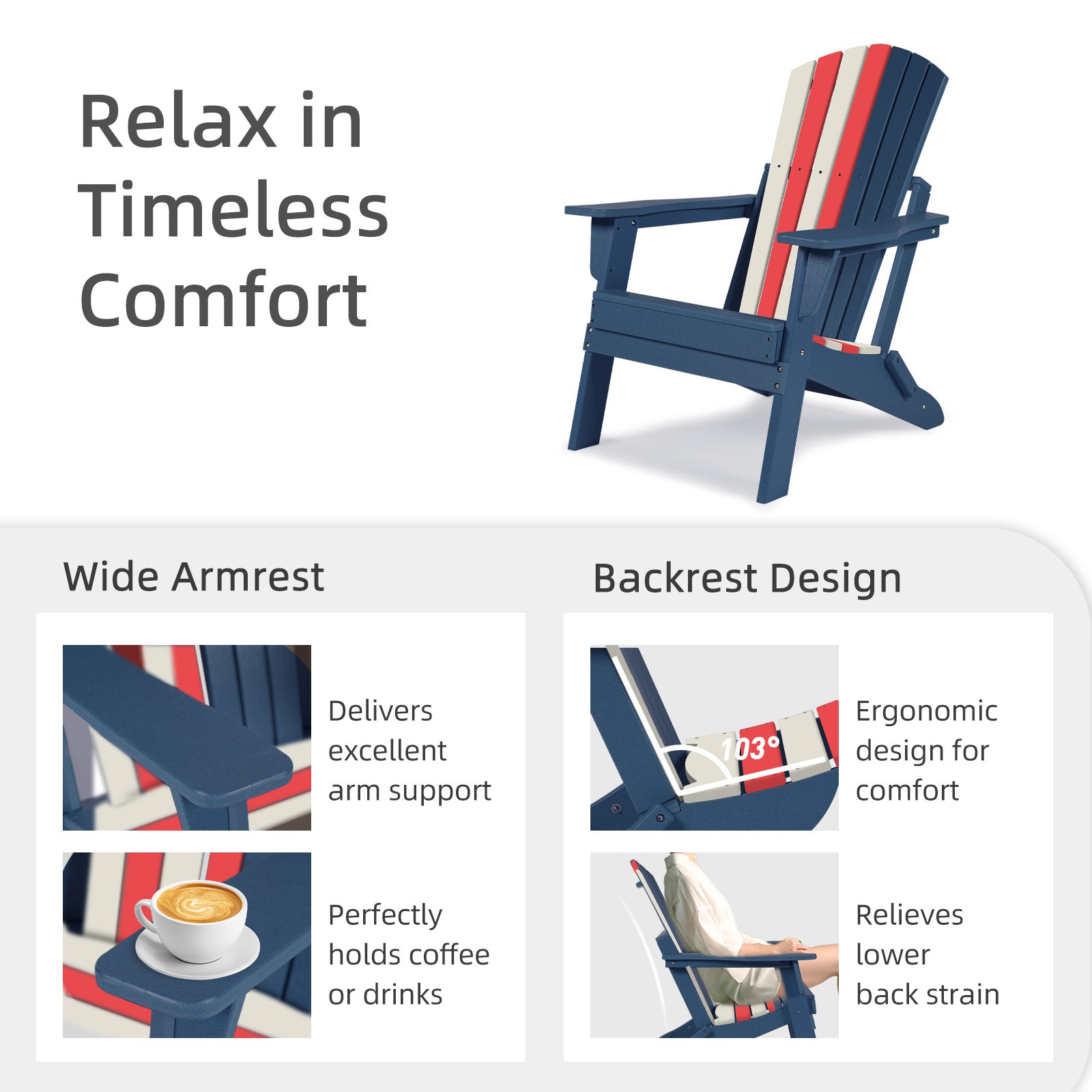 Aoodor Folding Adirondack Chair Nation Flag - relax in timeless comfort
