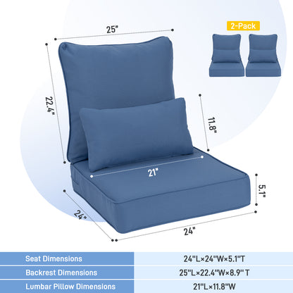 Aoodor Patio Deep Chair Cushion, 2 Back 2 Seater 2 Pillow, Navy Blue Size