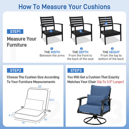 Aoodor Patio Deep Chair Cushion, 2 Back 2 Seater 2 Pillow, Navy Blue- how to measure your cushions