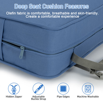 Aoodor Patio Deep Chair Cushion, 2 Back 2 Seater 2 Pillow, Navy Blue - Feasures
