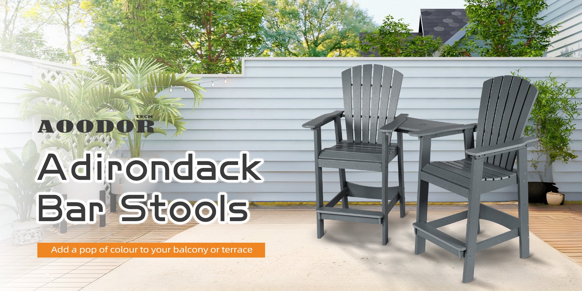 Tall Adirondack Chairs Set of 2,HDPE Patio Bar Stool with Connecting Tray