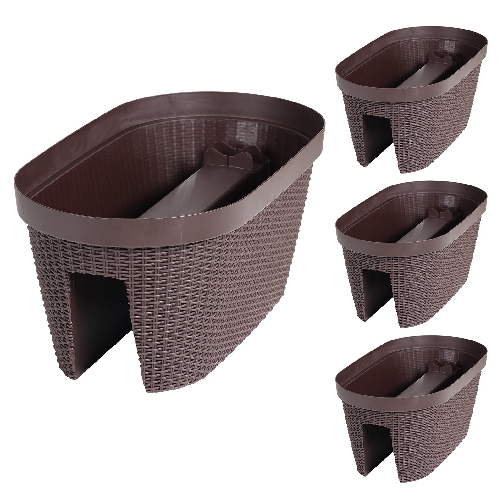 Aoodor Balcony Rattan Pattern Railing Planter Box with Drainage Holes and Adjustable Brackets