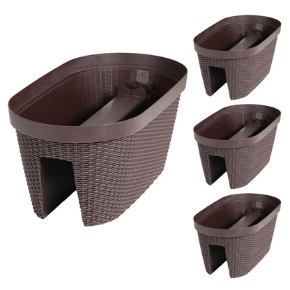 Aoodor Balcony Rattan Pattern Railing Planter Box with Drainage Holes and Adjustable Brackets