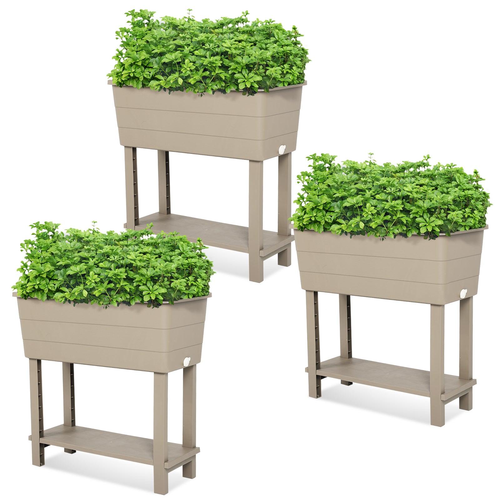 Elevated Raised Planter Box with Legs, Water Level Indicator - Set of 3 Aoodor Brown